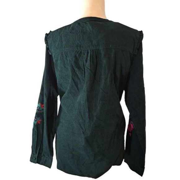 Monsoon Women's Long Sleeves Forest Green Embroidered Top Corduroy sz Medium - Picture 5 of 9